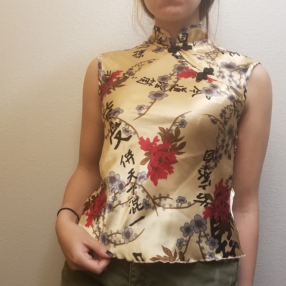 rave Tops - Rave Chinese Collar Sleeveless Vintage 90s Blouse